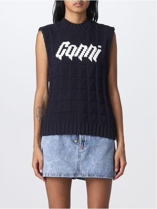 Ganni Sweaters - Gianni Navy Cable-Knit Sleeveless Sweater
